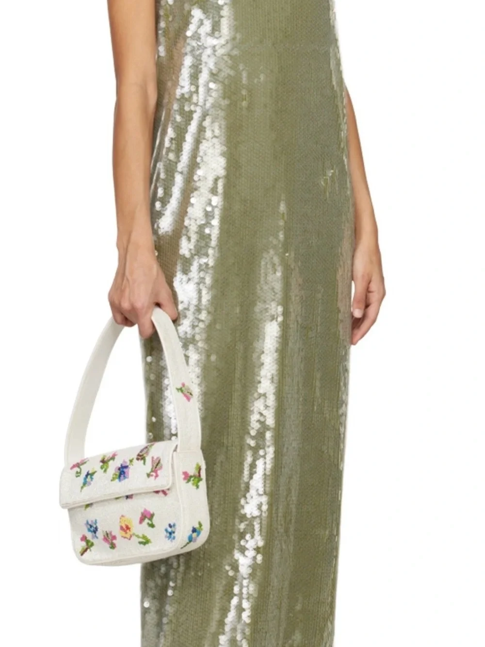 STAUD Olive Green Dress with Red Logo Tag - Picture 2 of 7